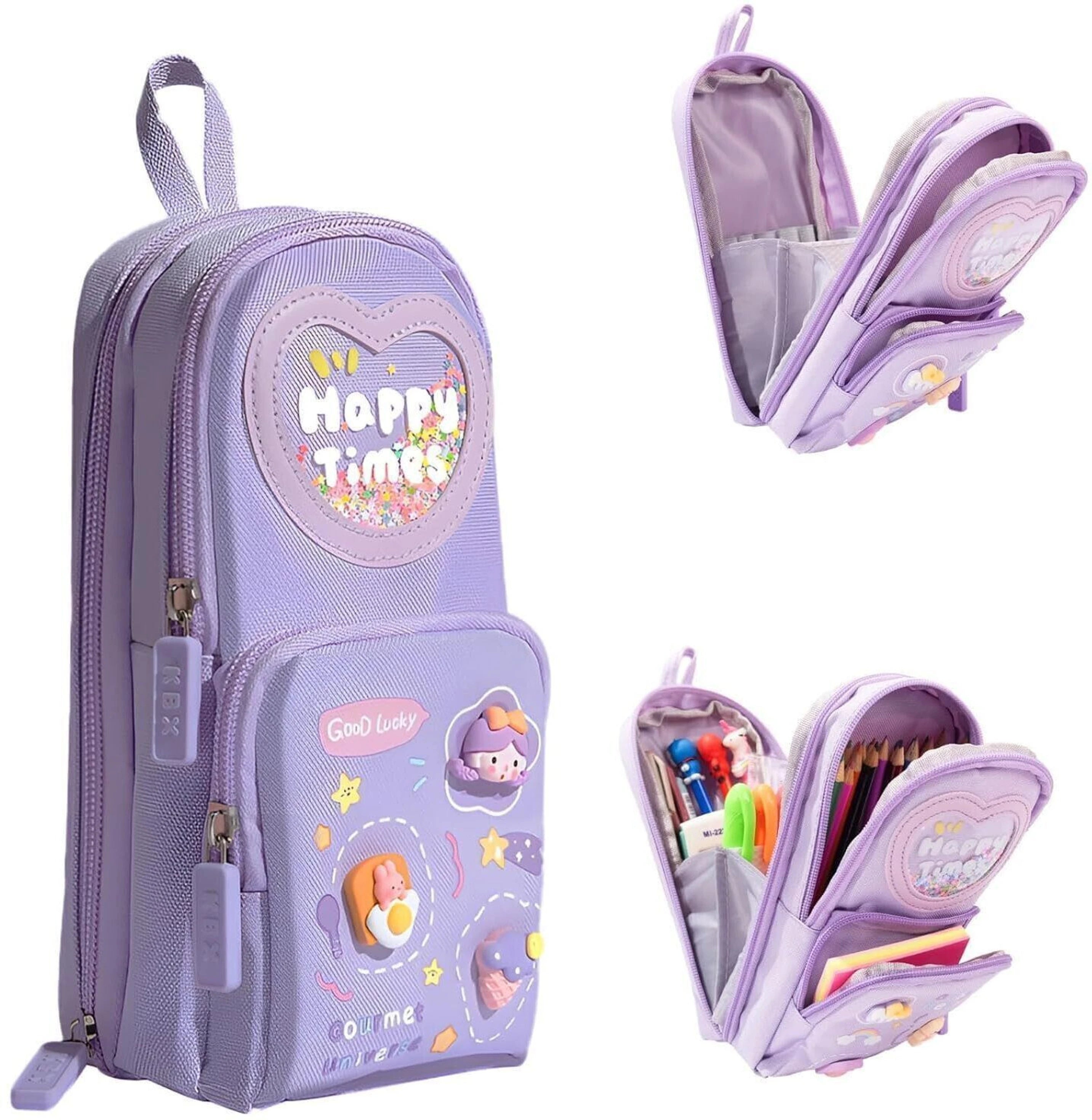 Leo Cute 3 Layer Multi-Pocket Pencil Pouch for Kids