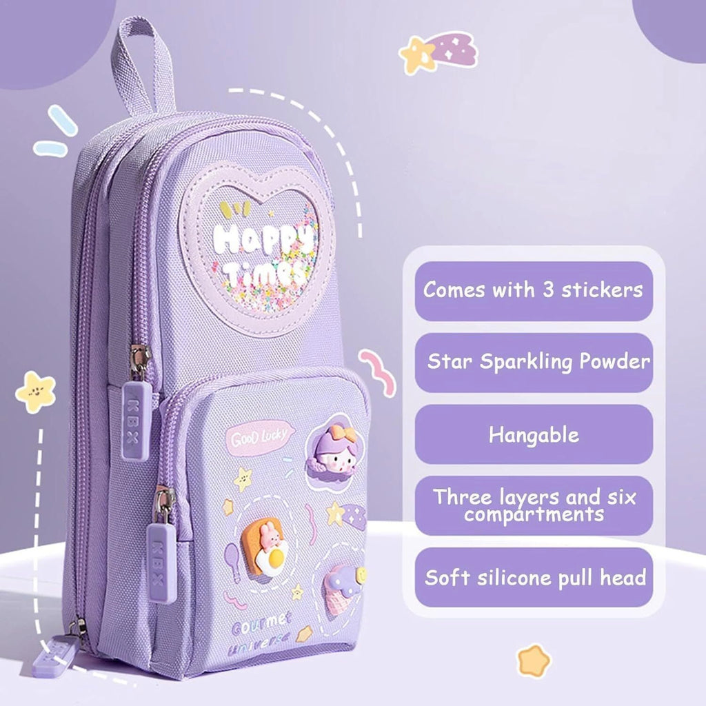 Leo Cute 3 Layer Multi-Pocket Pencil Pouch for Kids