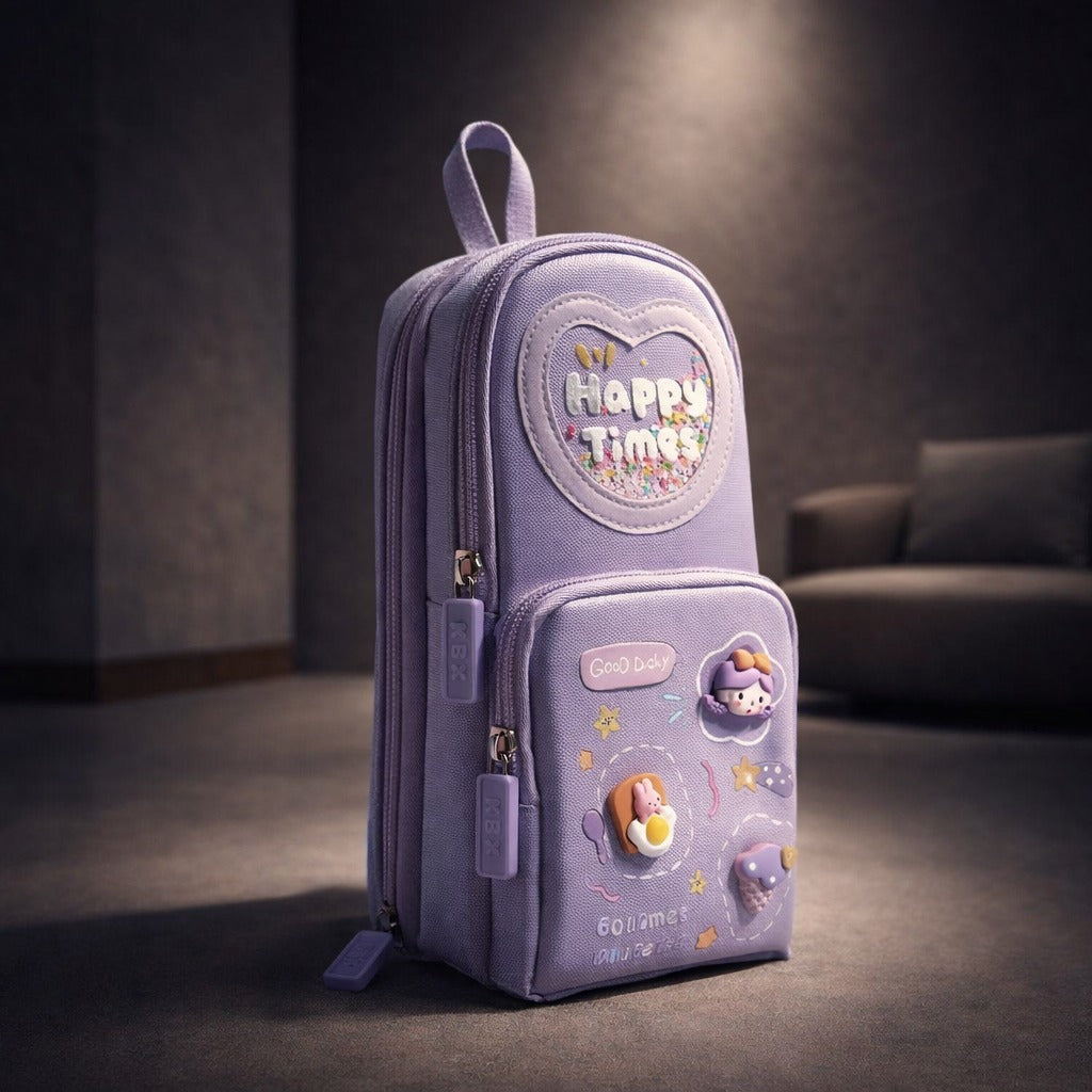 Leo Cute 3 Layer Multi-Pocket Pencil Pouch for Kids