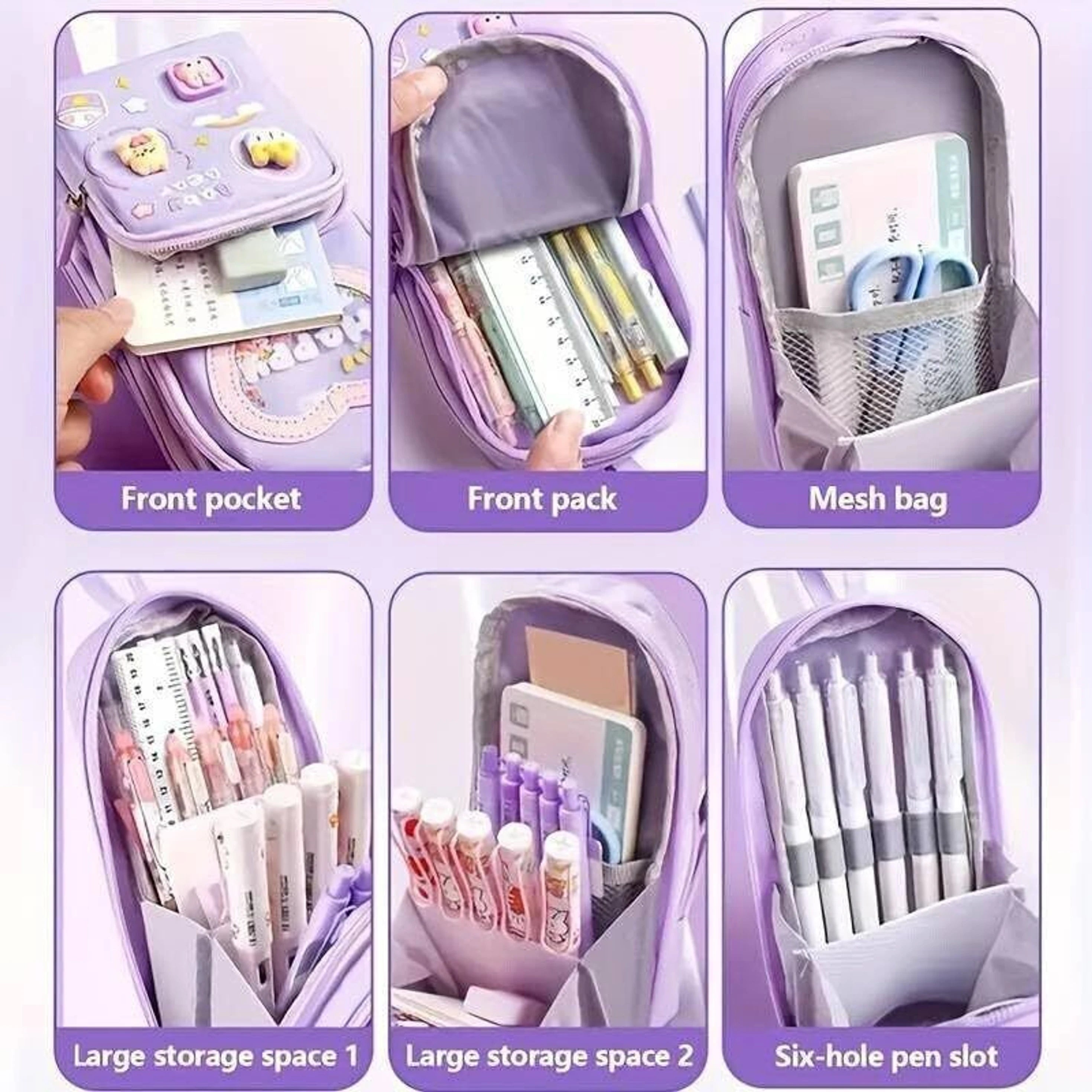 Leo Cute 3 Layer Multi-Pocket Pencil Pouch for Kids